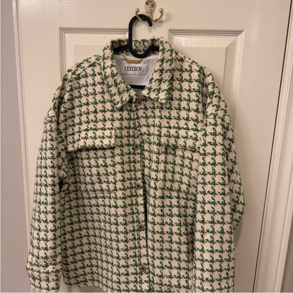 Chic Green and Cream Checkered Jacket